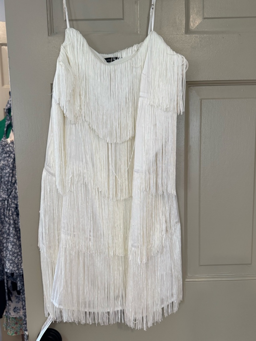 Abercrombie & Fitch Ivory Fringe Slip Dress